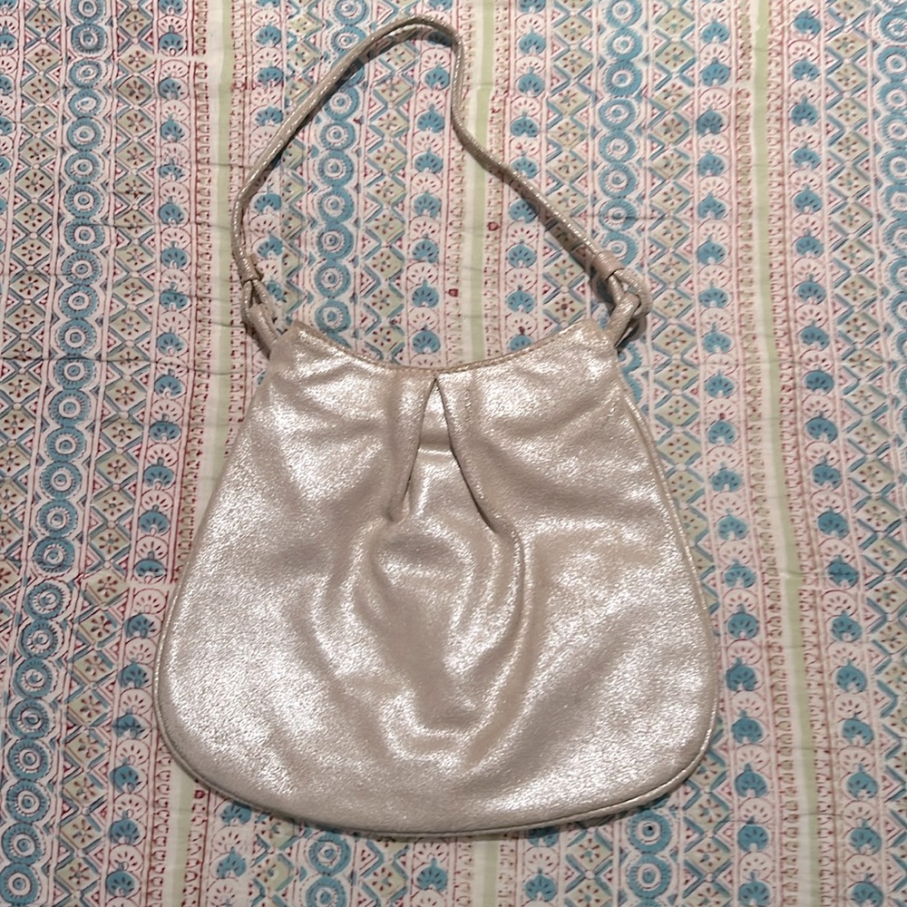 J Crew metallic suede clutch, champagne color